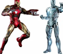 Avengers 4: Endgame - Iron Man Mark LXXXV (85) Battle Damaged & Holographic Version Hot Toys 1/6th Scale Action Figure Bundle (Set of 2)