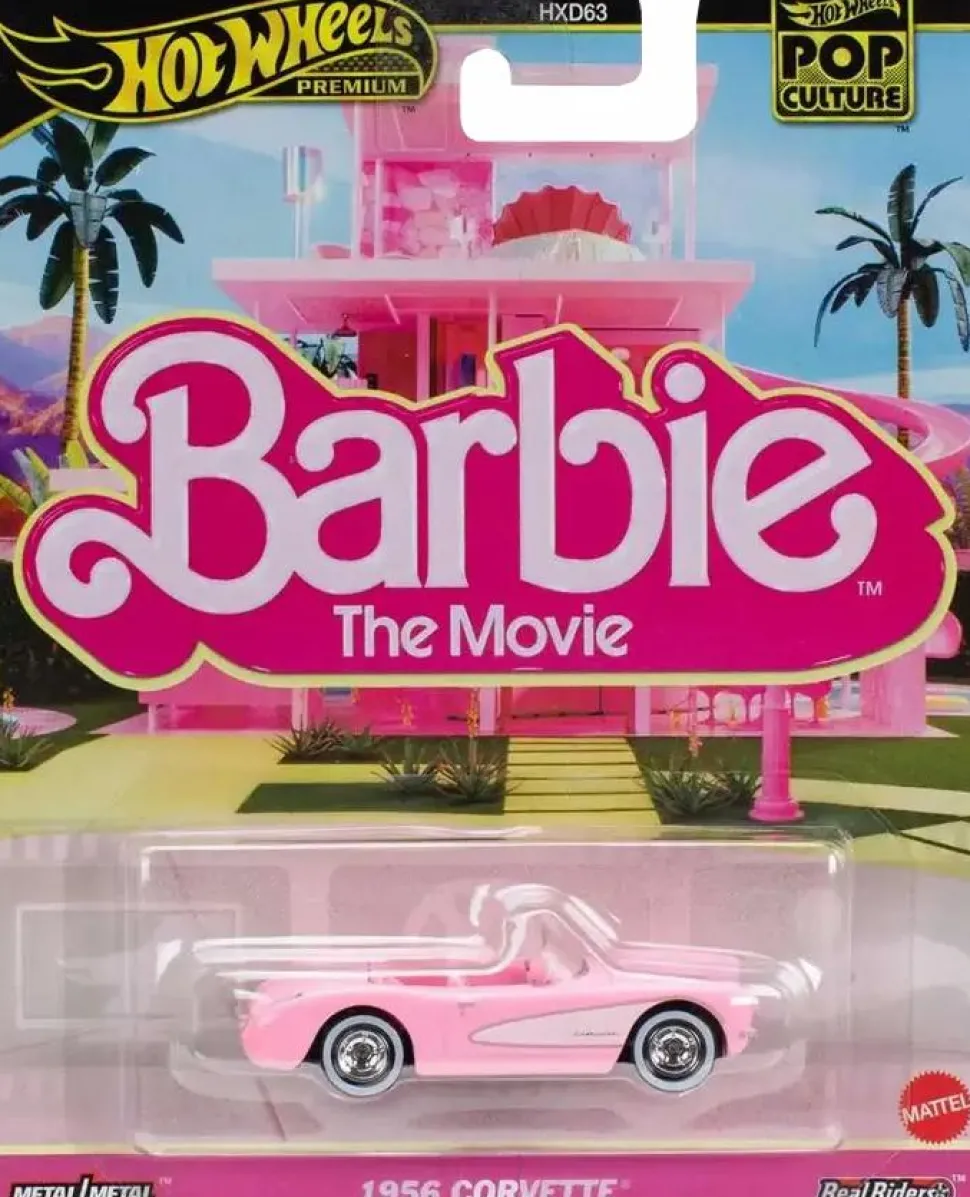 Barbie (2023) - 1956 Corvette Hot Wheels Premium Pop Culture Real Riders 1/64th Scale Die-Cast Vehicle Replica (2025 Mix #2)