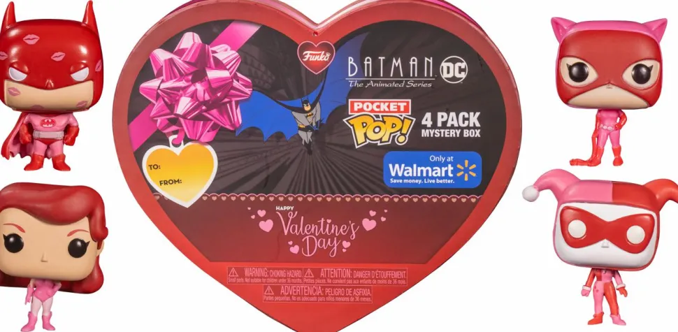 Batman: The Animated Series - Batman, Catwoman, Harley Quinn, Poison Ivy Valentine’s Day Heart-Shaped Box Pocket Pop! Vinyl Figure 4-Pack