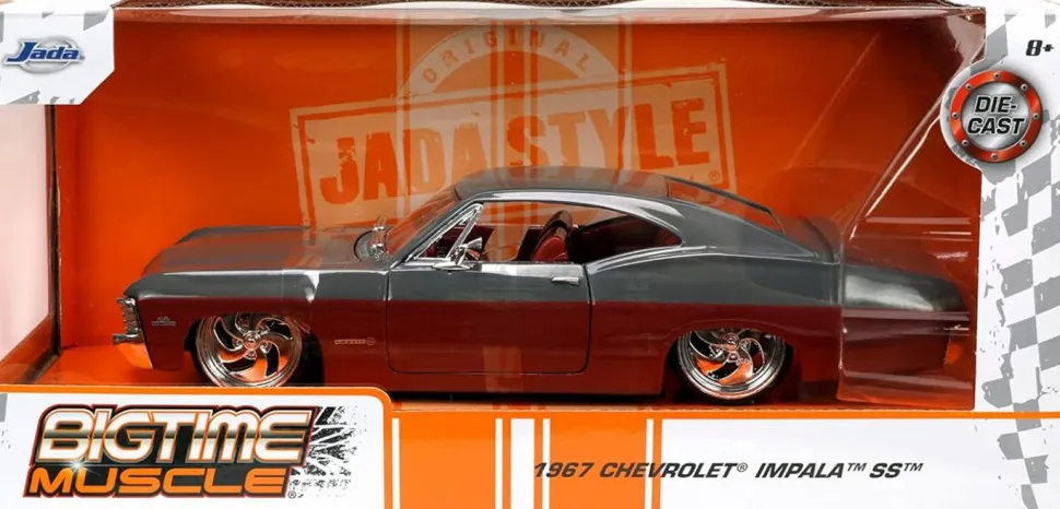 Big Time Muscle - Red/Grey 1967 Chevrolet Impala SS 1/24th Scale Die-Cast Vehicle Replica
