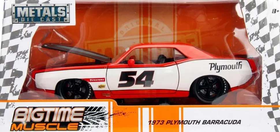 Big Time Muscle - Red/White 1973 Plymouth Barracuda 1/24th Scale Die-Cast Vehicle Replica