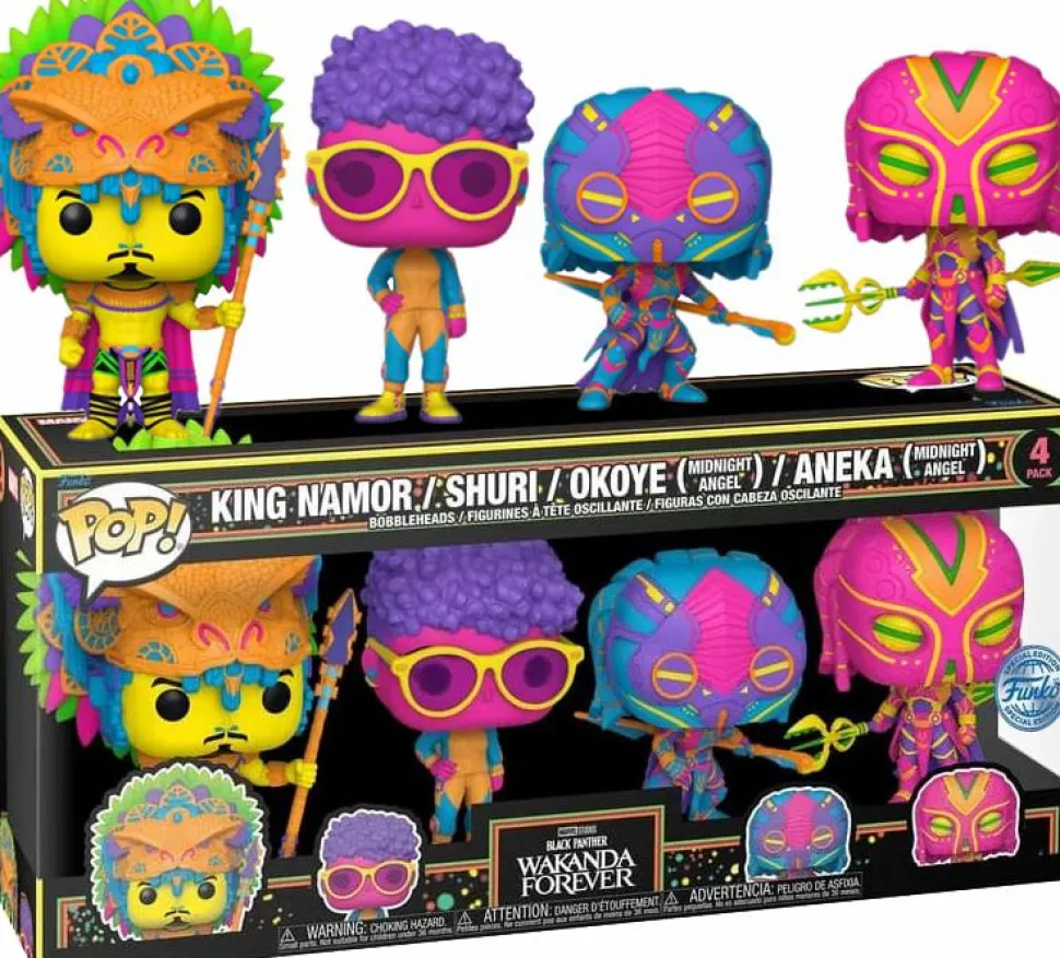 Black Panther 2: Wakanda Forever - King Namor, Shuri, Okoye & Aneka Blacklight Pop! Vinyl Figure 4-Pack