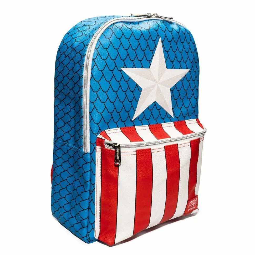 Captain America - Cosplay 18” Faux Leather Backpack with Pin Set