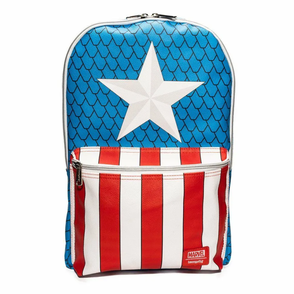 Captain America - Cosplay 18” Faux Leather Backpack with Pin Set