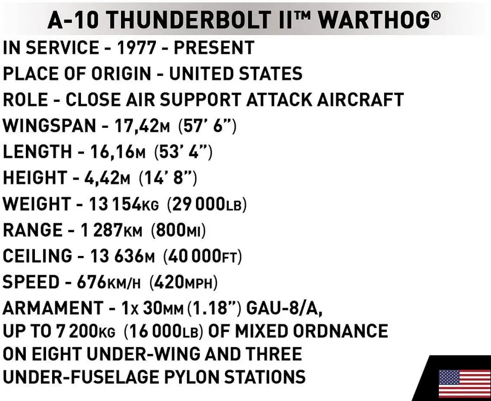 Cobi: Armed Forces - A-10 Thunderbolt II Warthog Attack Aircraft 1/48th Scale Building Block Construction Set (667 Pieces)