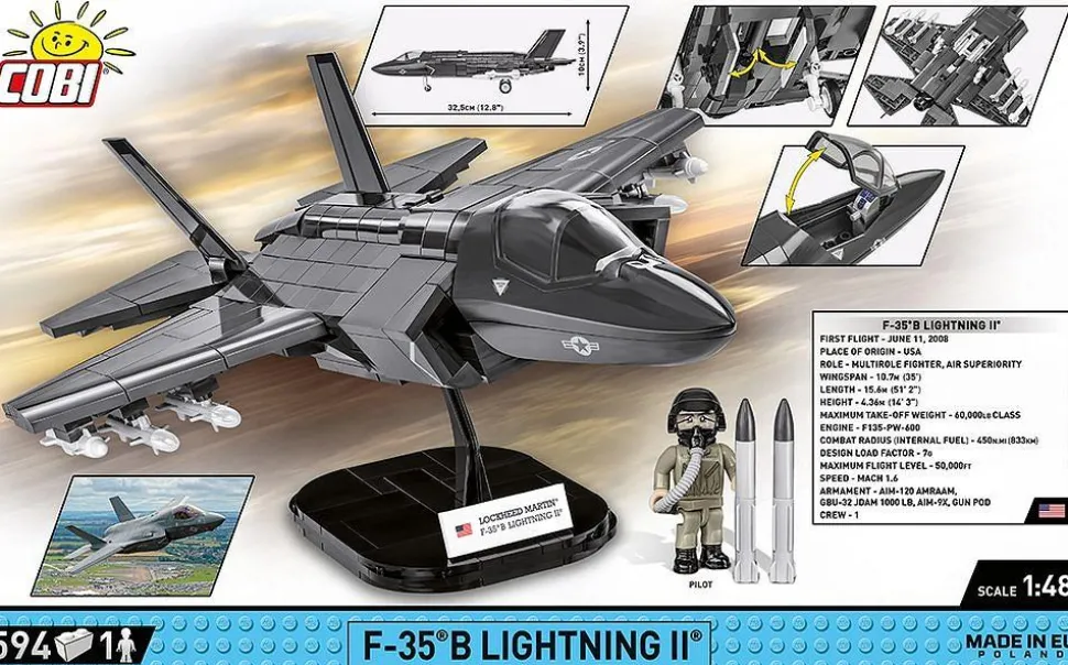 Cobi: Armed Forces - F-35B Lightning II (USAF) 1/48th Scale Building Block Construction Set (594 Pieces)