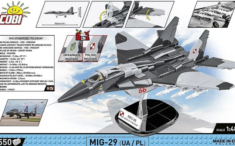Cobi: Armed Forces - MiG-29 (Ukraine/Poland) Fighter Jet 2-In-1 1/48th Scale Building Block Construction Set (550 Pieces)