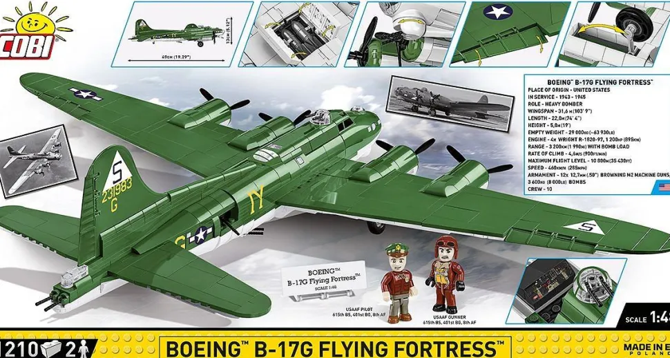 Cobi: World War II - Boeing B-17G Flying Fortress Heavy Bomber Plane Historical Collection 1/48th Scale Building Block Construction Set (1210 Pieces)