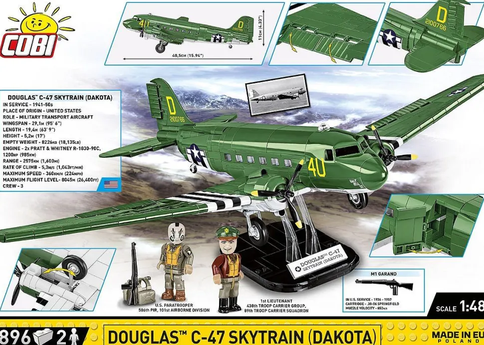 Cobi: World War II - Douglas C-47 Skytrain "Dakota" Transport Plane Historical Collection 1/48th Scale Building Block Construction Set (896 Pieces)