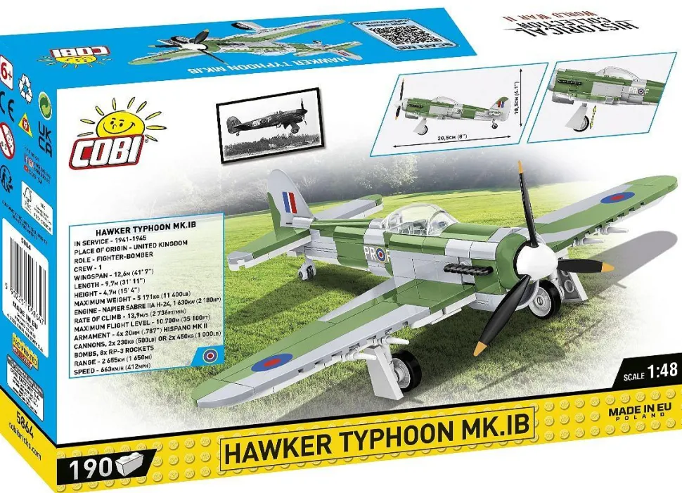 Cobi: World War II - Hawker Typhoon MK.IB Fighter Plane Historical Collection 1/48th Scale Building Block Construction Set (190 Pieces)