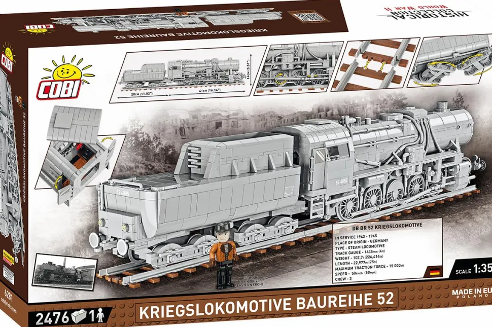 Cobi: World War II - Kriegslokomotive Baureihe 52 Steam Locomotive Train Historical Collection 1/35th Scale Building Block Construction Set (2476 Pieces)