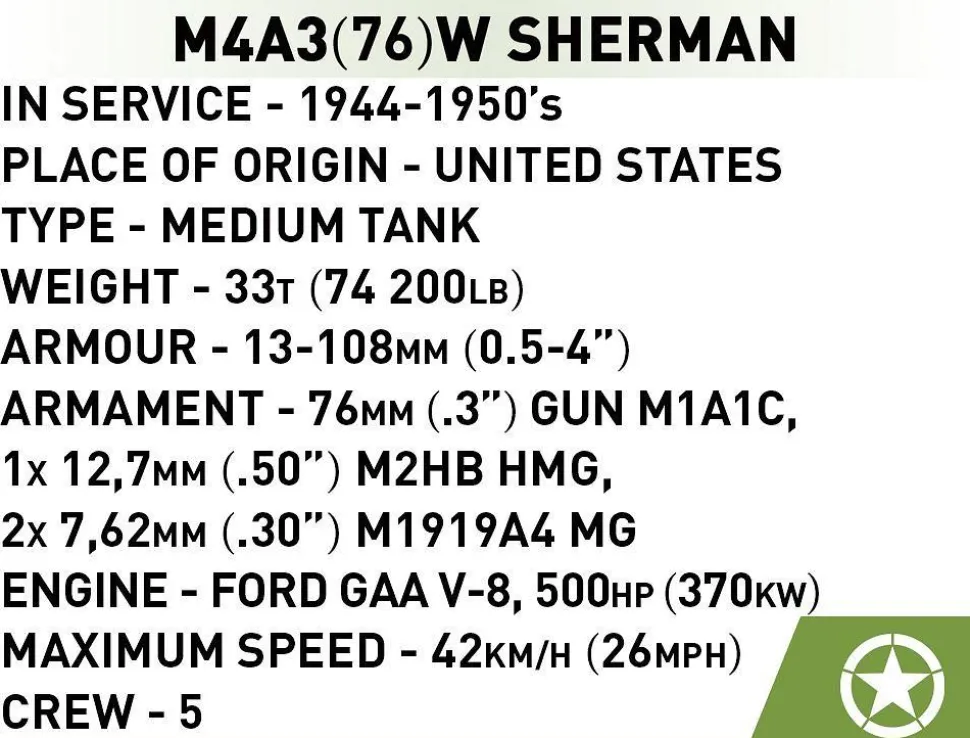 Cobi: World War II - M4A3 Sherman Tank Historical Collection 1/72 Scale Building Block Construction Set (103 Pieces)