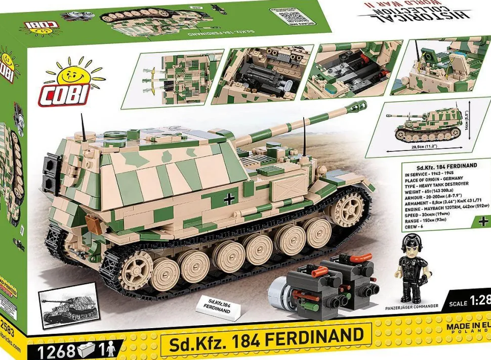 Cobi: World War II - Sd.Kfz. 184 Ferdinand Tank Historical Collection 1/28th Scale Building Block Construction Set (1268 Pieces)
