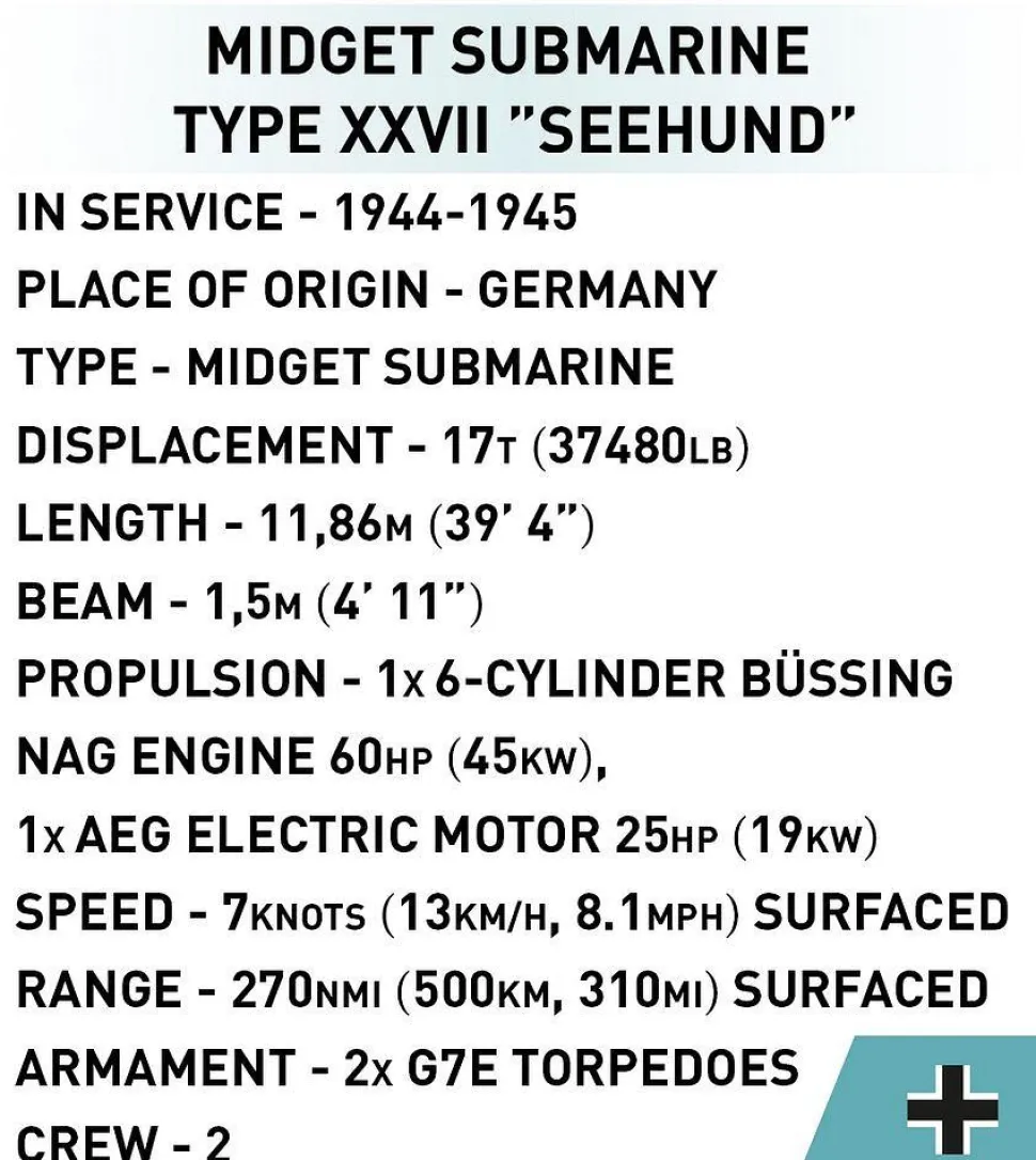 Cobi: World War II - U-Boat XXVII "Seehund" Submarine Historical Collection 1/72 Scale Building Block Construction Set (181 Pieces)