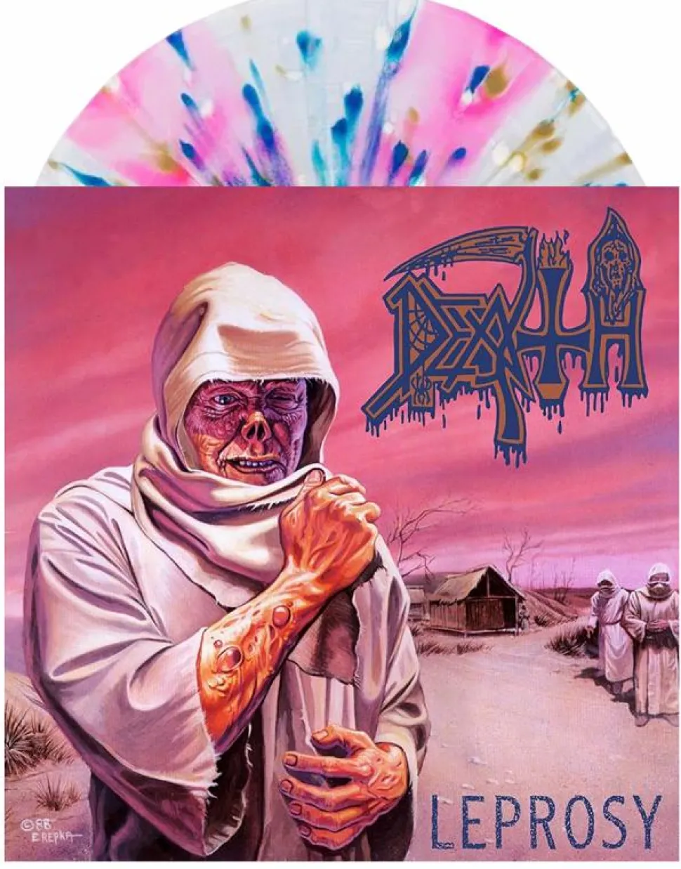 Death - Leprosy LP Vinyl Record (Pink, White and Blue Merge with Splatter Coloured Vinyl)