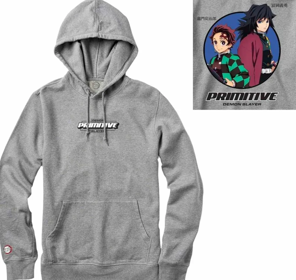 Demon Slayer - Demon Slayer x Primitive Tanjiro Kamado & Giyu Tomioka Heather Grey Sweatshirt Hoodie