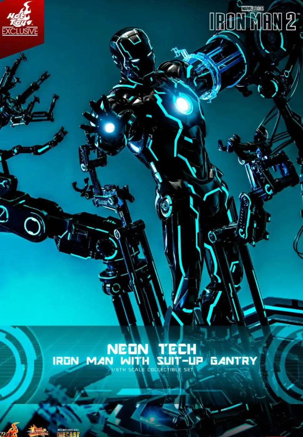 Iron Man 2 - Neon Tech Iron Man with Suit-Up Gantry 1/6th Scale Hot Toys Action Figure Set