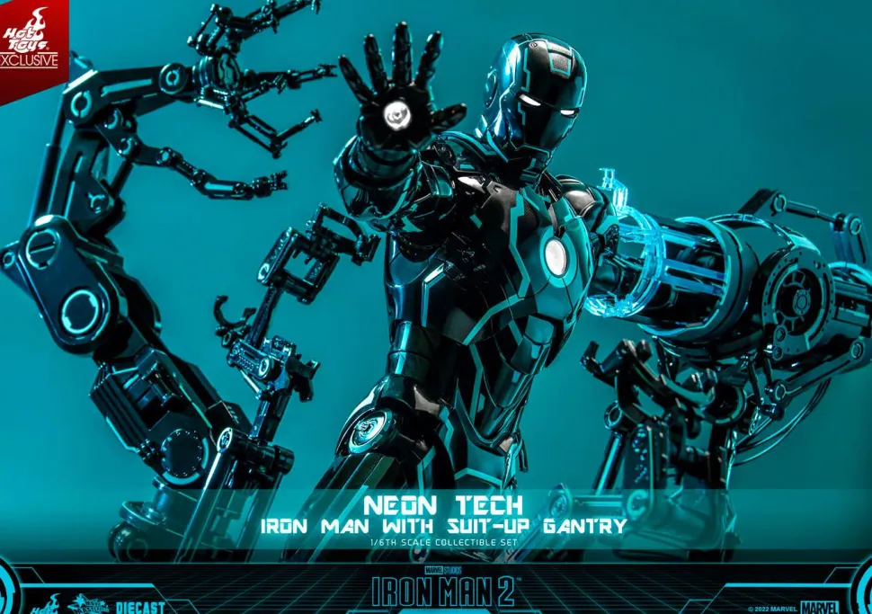 Iron Man 2 - Neon Tech Iron Man with Suit-Up Gantry 1/6th Scale Hot Toys Action Figure Set