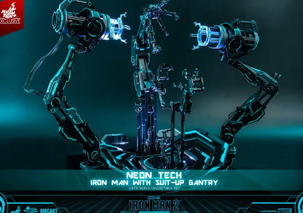 Iron Man 2 - Neon Tech Iron Man with Suit-Up Gantry 1/6th Scale Hot Toys Action Figure Set