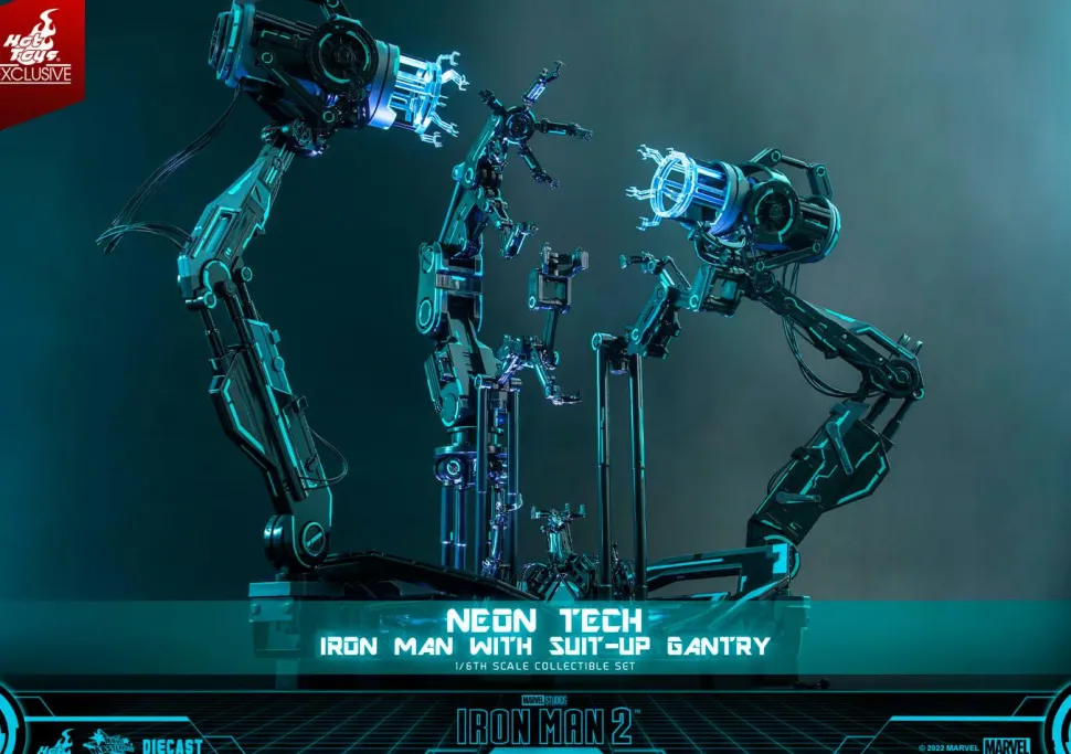 Iron Man 2 - Neon Tech Iron Man with Suit-Up Gantry 1/6th Scale Hot Toys Action Figure Set