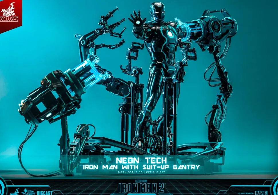 Iron Man 2 - Neon Tech Iron Man with Suit-Up Gantry 1/6th Scale Hot Toys Action Figure Set