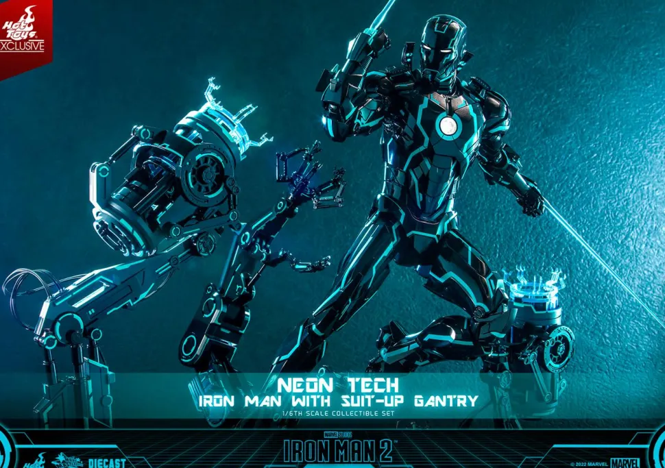 Iron Man 2 - Neon Tech Iron Man with Suit-Up Gantry 1/6th Scale Hot Toys Action Figure Set