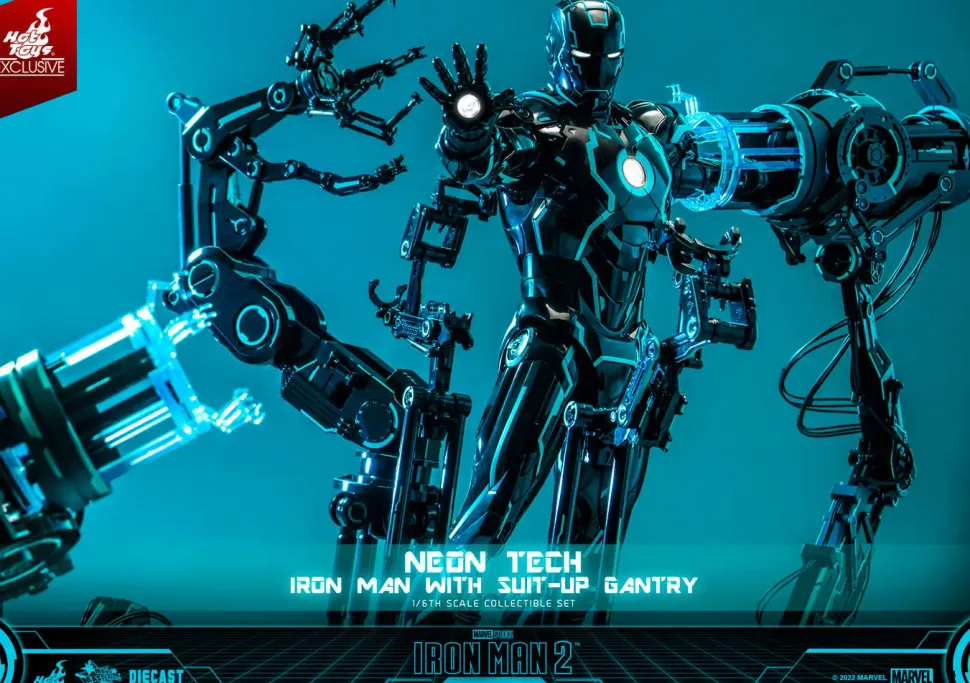 Iron Man 2 - Neon Tech Iron Man with Suit-Up Gantry 1/6th Scale Hot Toys Action Figure Set