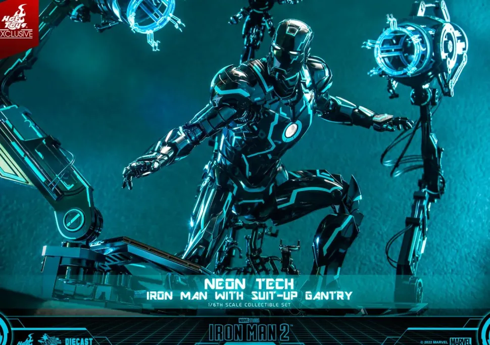 Iron Man 2 - Neon Tech Iron Man with Suit-Up Gantry 1/6th Scale Hot Toys Action Figure Set
