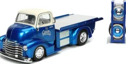 Just Trucks - Blue 1952 Chevrolet Coe Flatbed with Tyre Rack 1/24th Scale Die-Cast Vehicle Replica