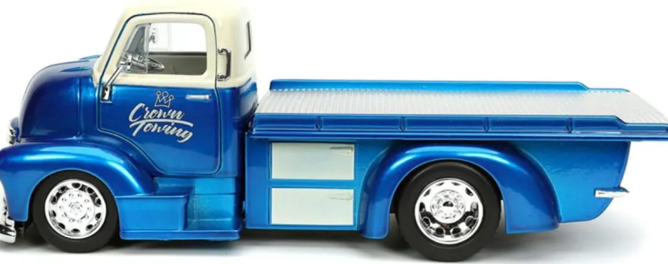 Just Trucks - Blue 1952 Chevrolet Coe Flatbed with Tyre Rack 1/24th Scale Die-Cast Vehicle Replica