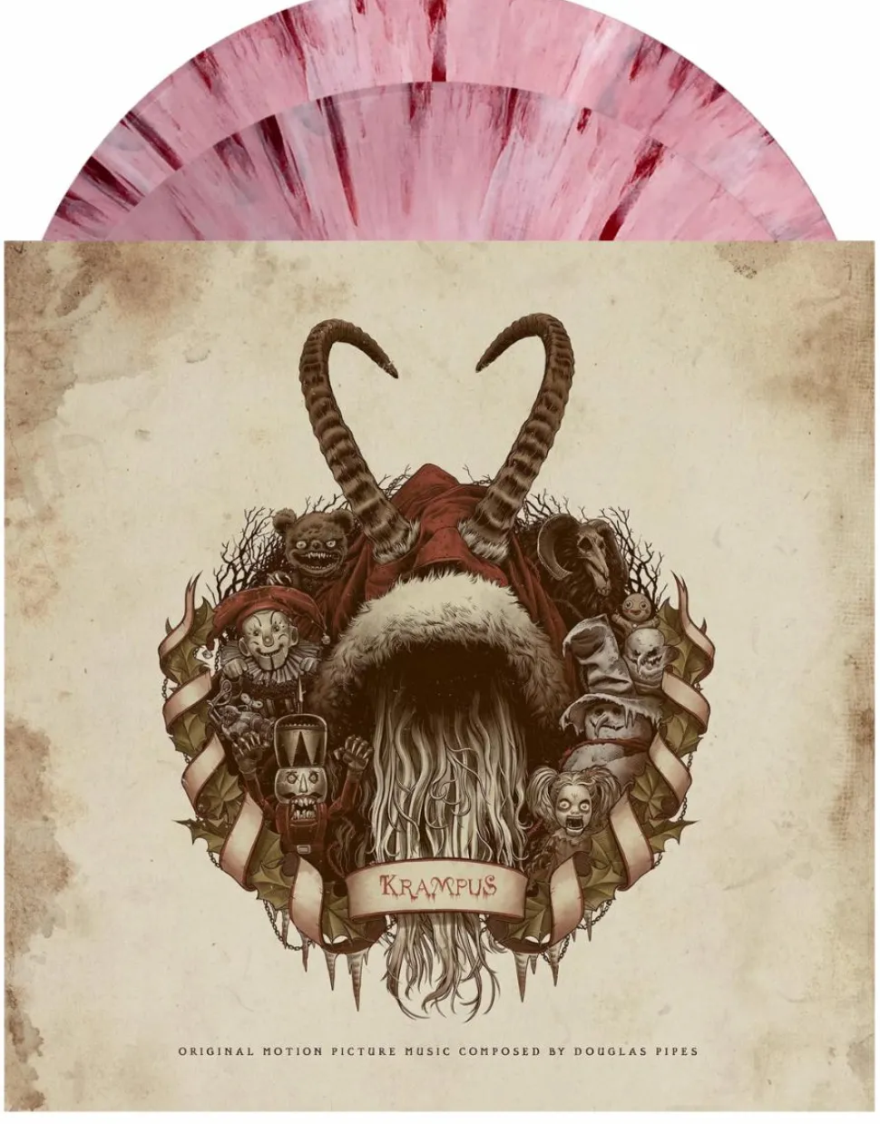 Krampus - Original Motion Picture Soundtrack By Douglas Pipes 2xLP Vinyl Record (“Candy Cane” Pink With Red Splatter Coloured Vinyl)