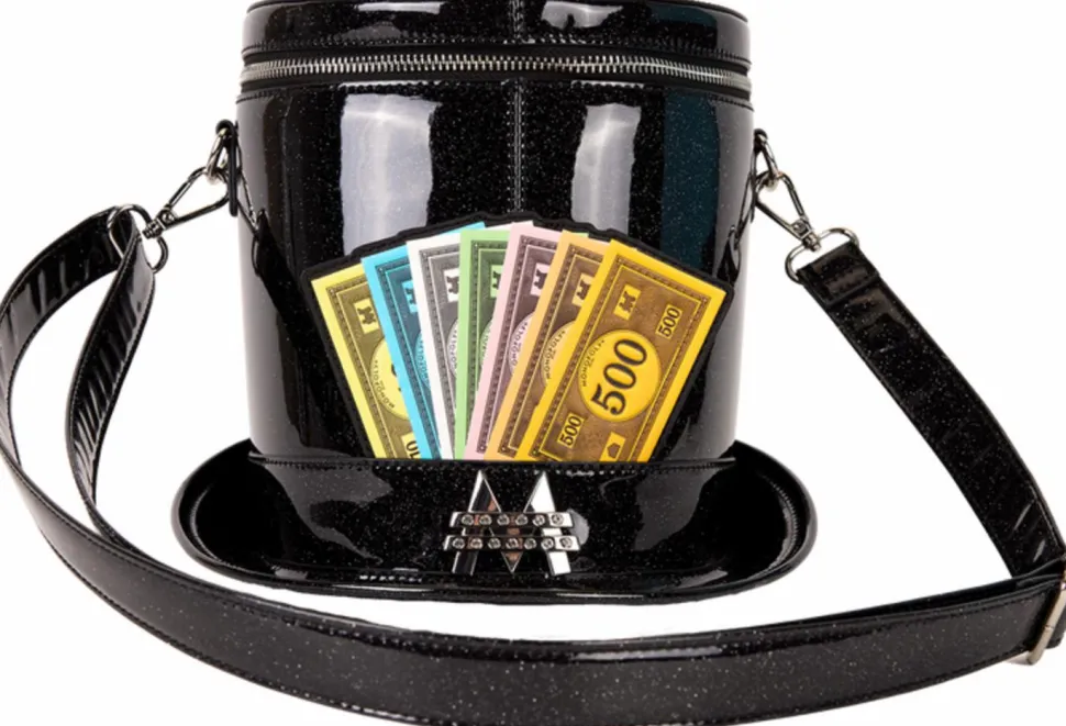 Monopoly - 90th Anniversary Top Hat Glitter Figural 8" Faux Leather Crossbody Bag