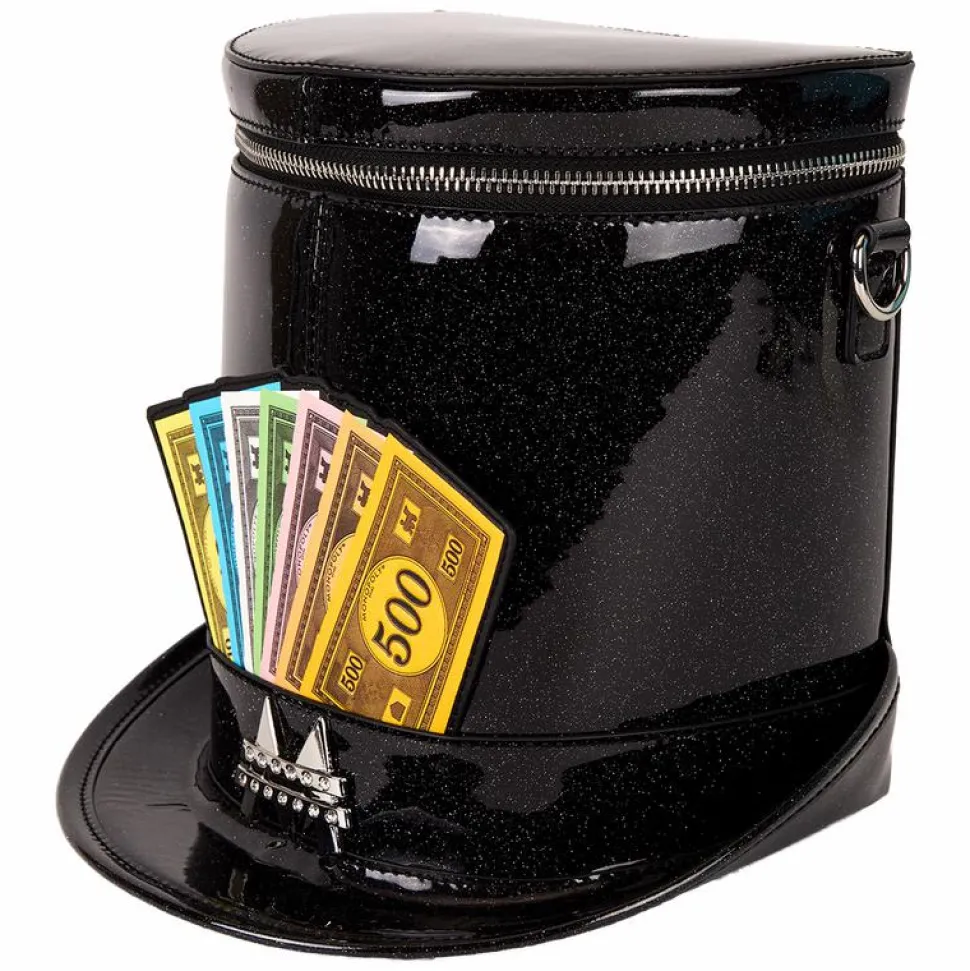 Monopoly - 90th Anniversary Top Hat Glitter Figural 8" Faux Leather Crossbody Bag