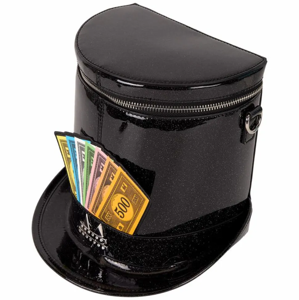 Monopoly - 90th Anniversary Top Hat Glitter Figural 8" Faux Leather Crossbody Bag