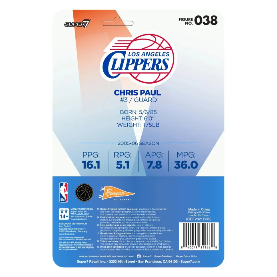 NBA Basketball - Chris Paul Los Angeles Clippers Supersports ReAction 3.75” Action Figure