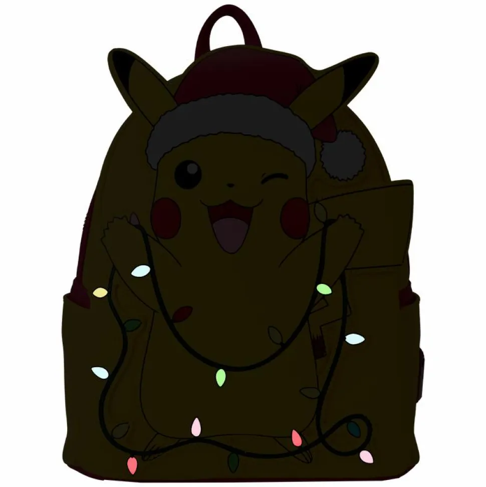 Pokemon - Santa Pikachu Christmas Lights Light Up 10" Faux Leather Mini Backpack