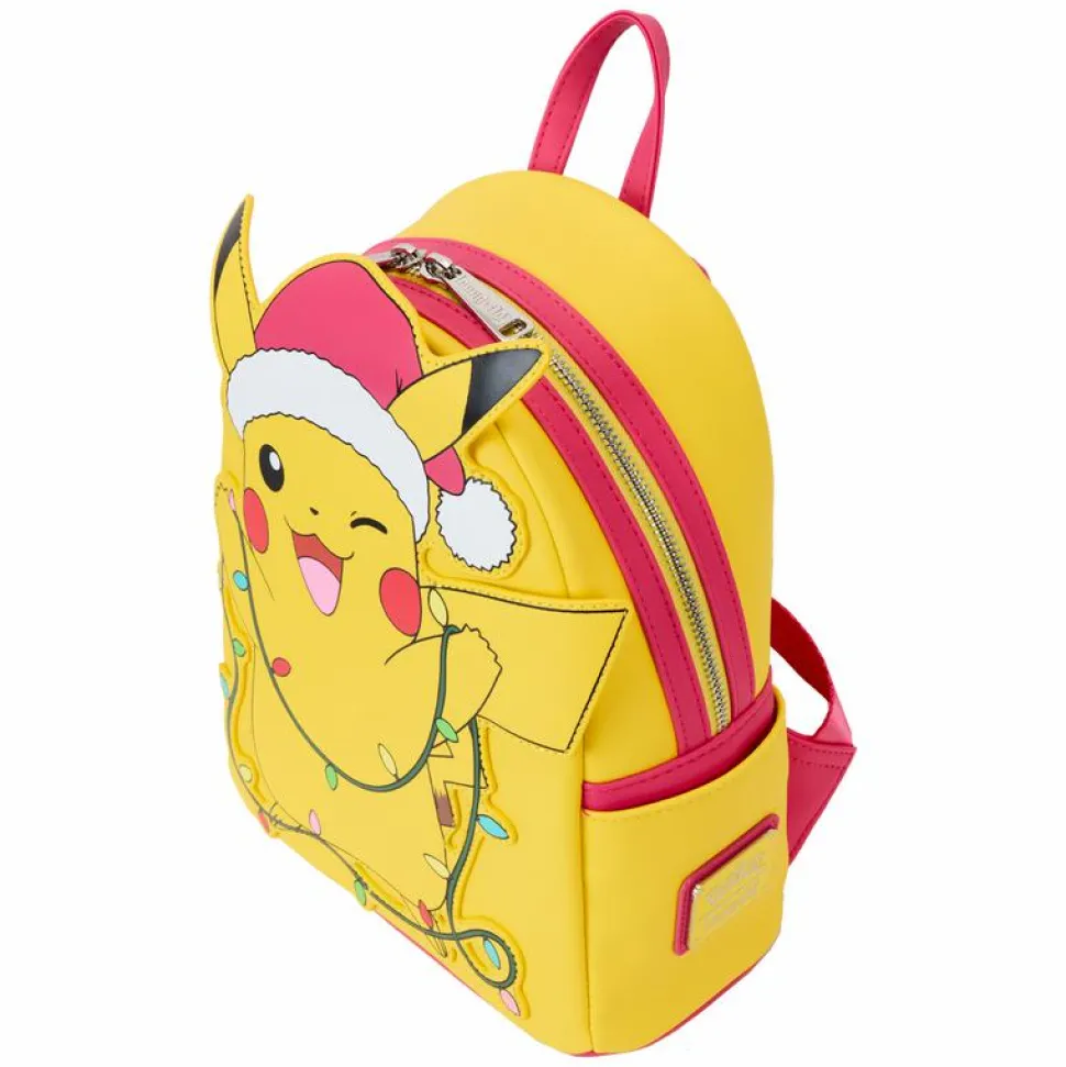 Pokemon - Santa Pikachu Christmas Lights Light Up 10" Faux Leather Mini Backpack