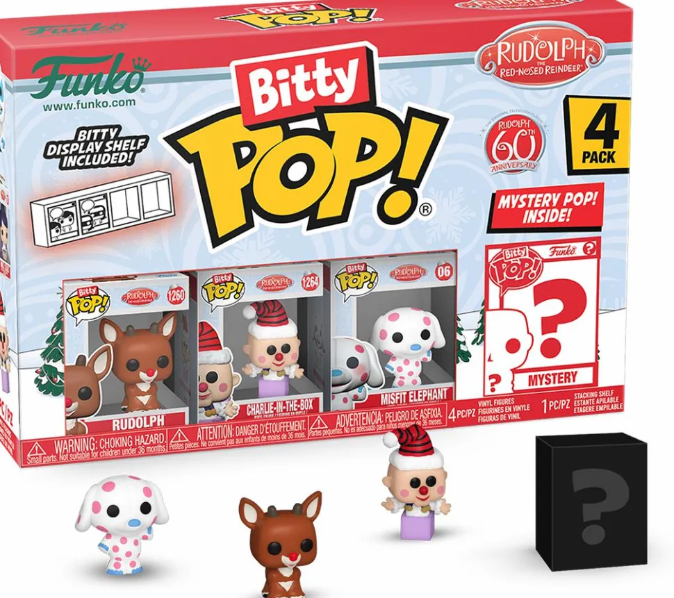 Rudolph the Red-Nosed Reindeer (1964) - Charlie-in-the-Box, Rudolph, Misfit Elephant & Mystery 60th Anniversary Bitty Pop! Vinyl