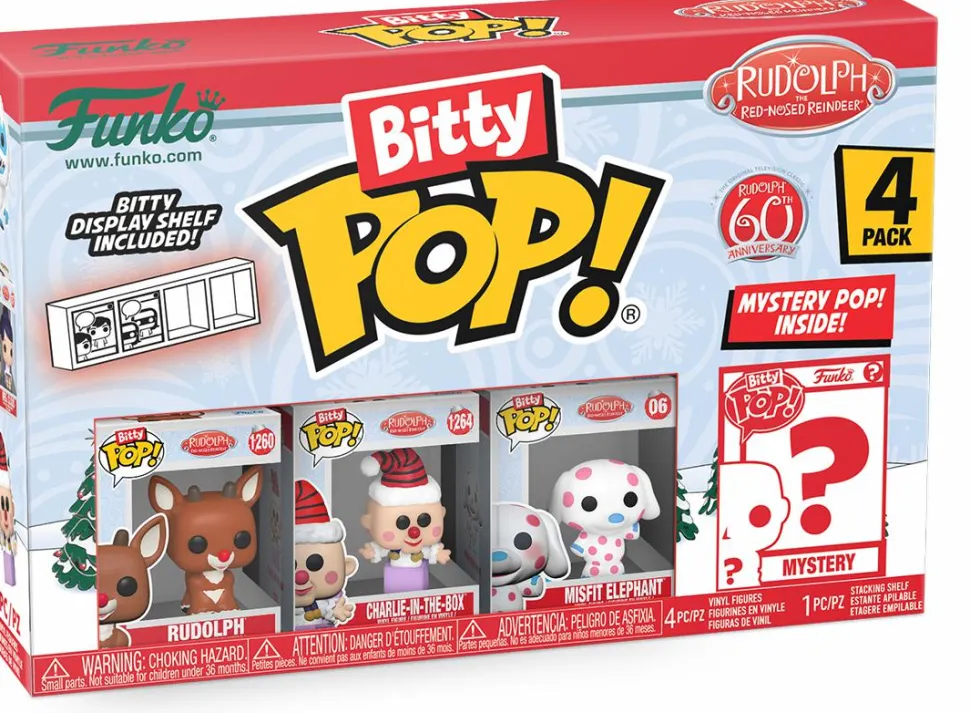 Rudolph the Red-Nosed Reindeer (1964) - Charlie-in-the-Box, Rudolph, Misfit Elephant & Mystery 60th Anniversary Bitty Pop! Vinyl