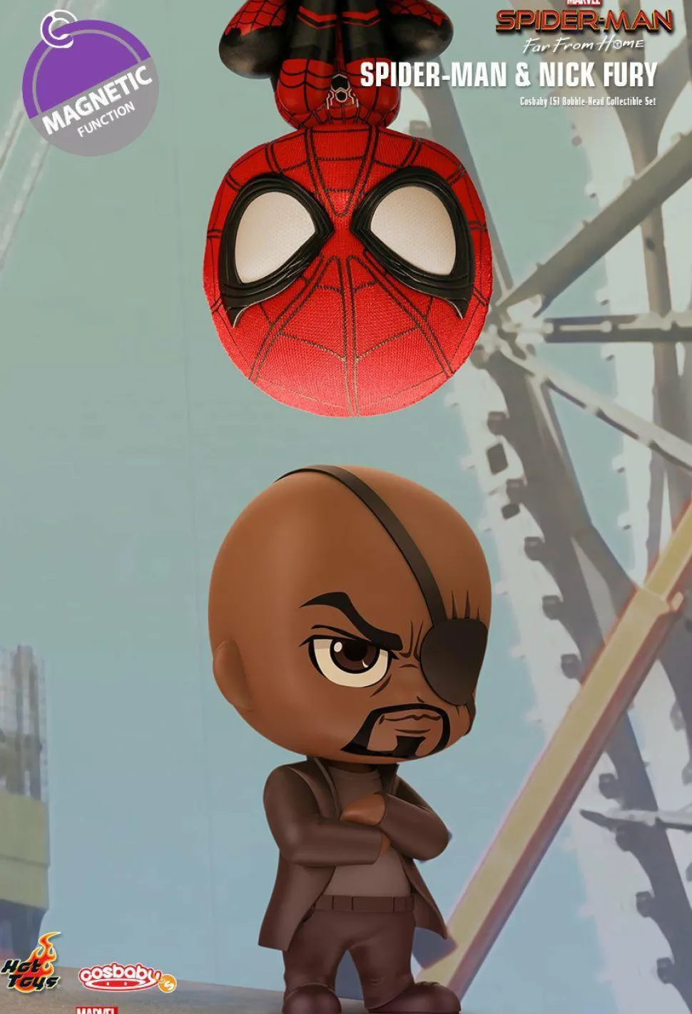 Spider-Man: Far From Home - Spider-Man & Nick Fury Cosbaby 3.75” Hot Toys Bobble-Head Figure 2-Pack