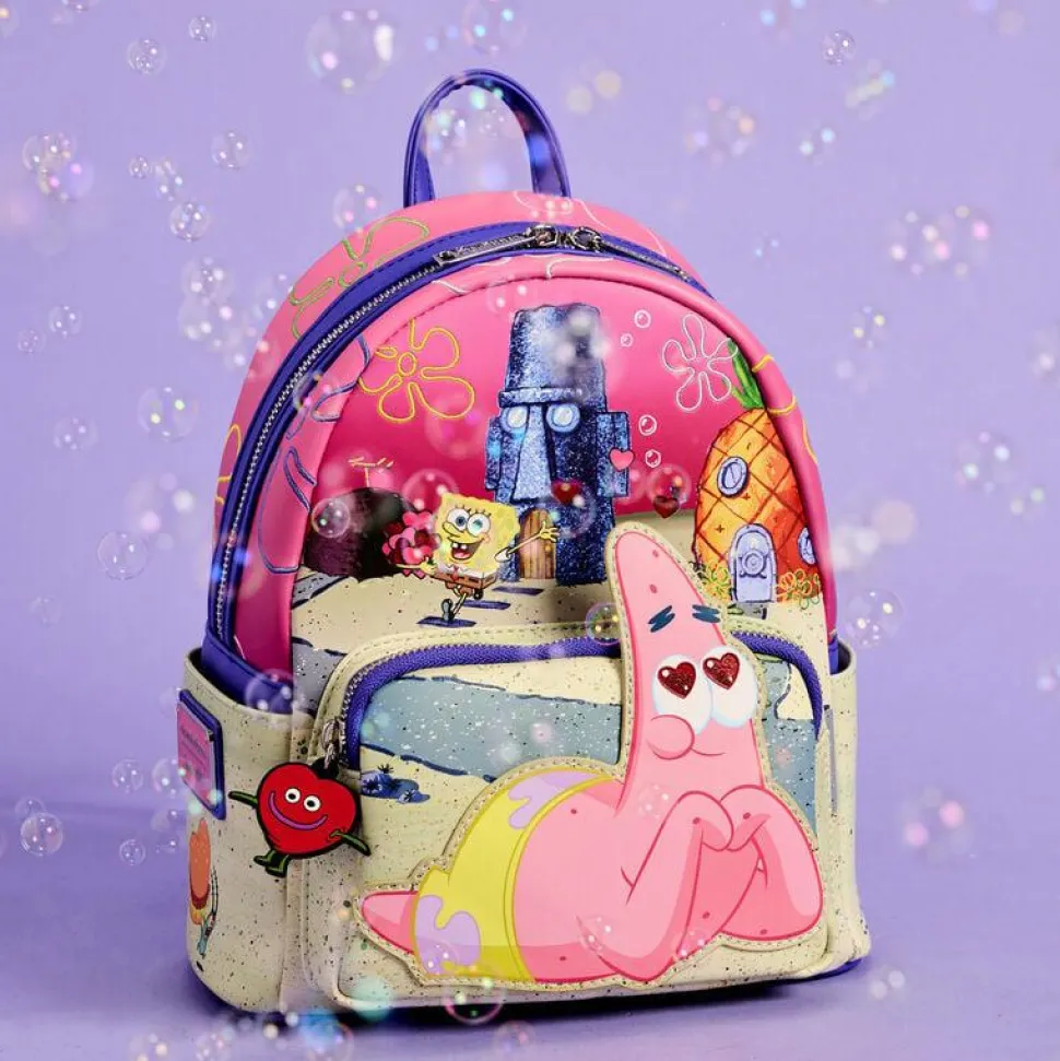 Spongebob Squarepants - Spongebob & Patrick Hearts 10" Faux Leather Mini Backpack