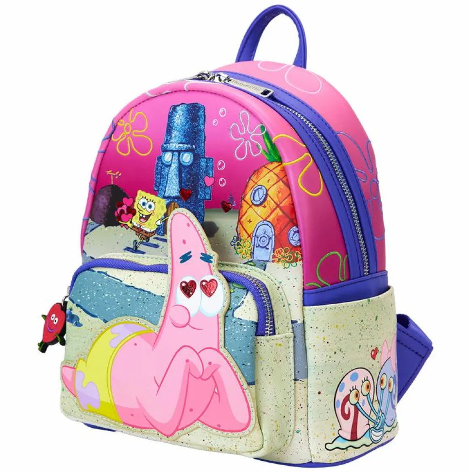 Spongebob Squarepants - Spongebob & Patrick Hearts 10" Faux Leather Mini Backpack