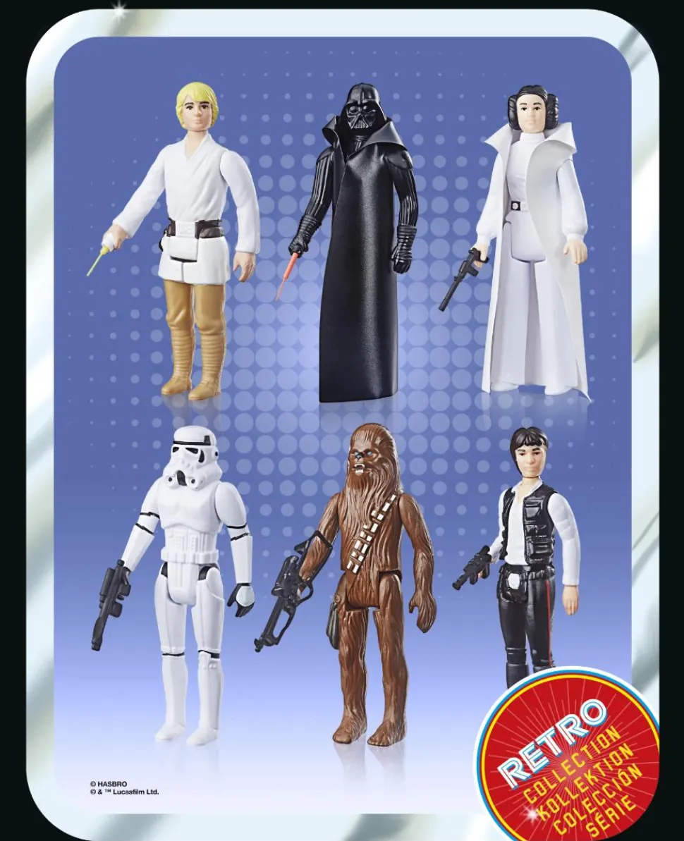 Star Wars - Luke Skywalker, Darth Vader, Han Solo, Princess Leia, Chewbacca & Stormtrooper Retro Collection Kenner 3.75" Action Figure 6-Pack