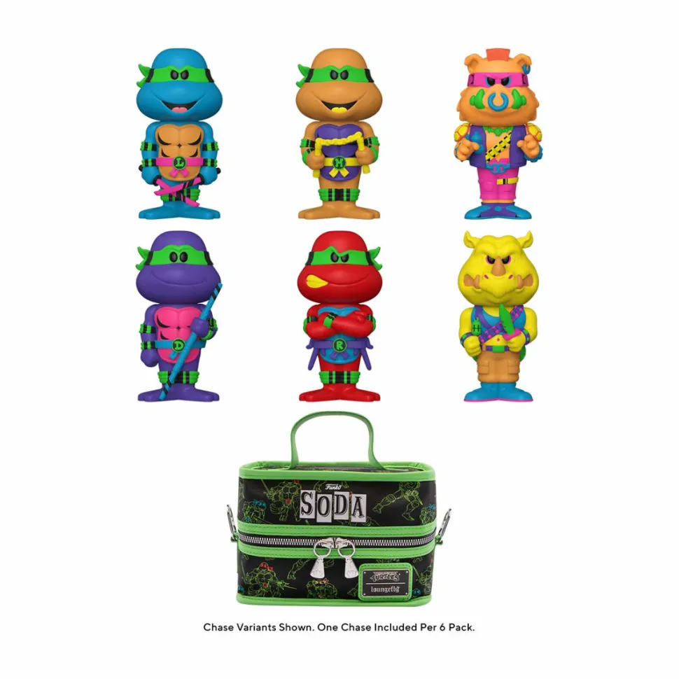 Teenage Mutant Ninja Turtles - Leonardo, Michelangelo, Raphael, Donatello, Bebop & Rocksteady Blacklight Vinyl SODA Figure in Collector Can 6-Pack with Cooler Bag & 6" Krang (Funko / Popcultcha Exclusive)