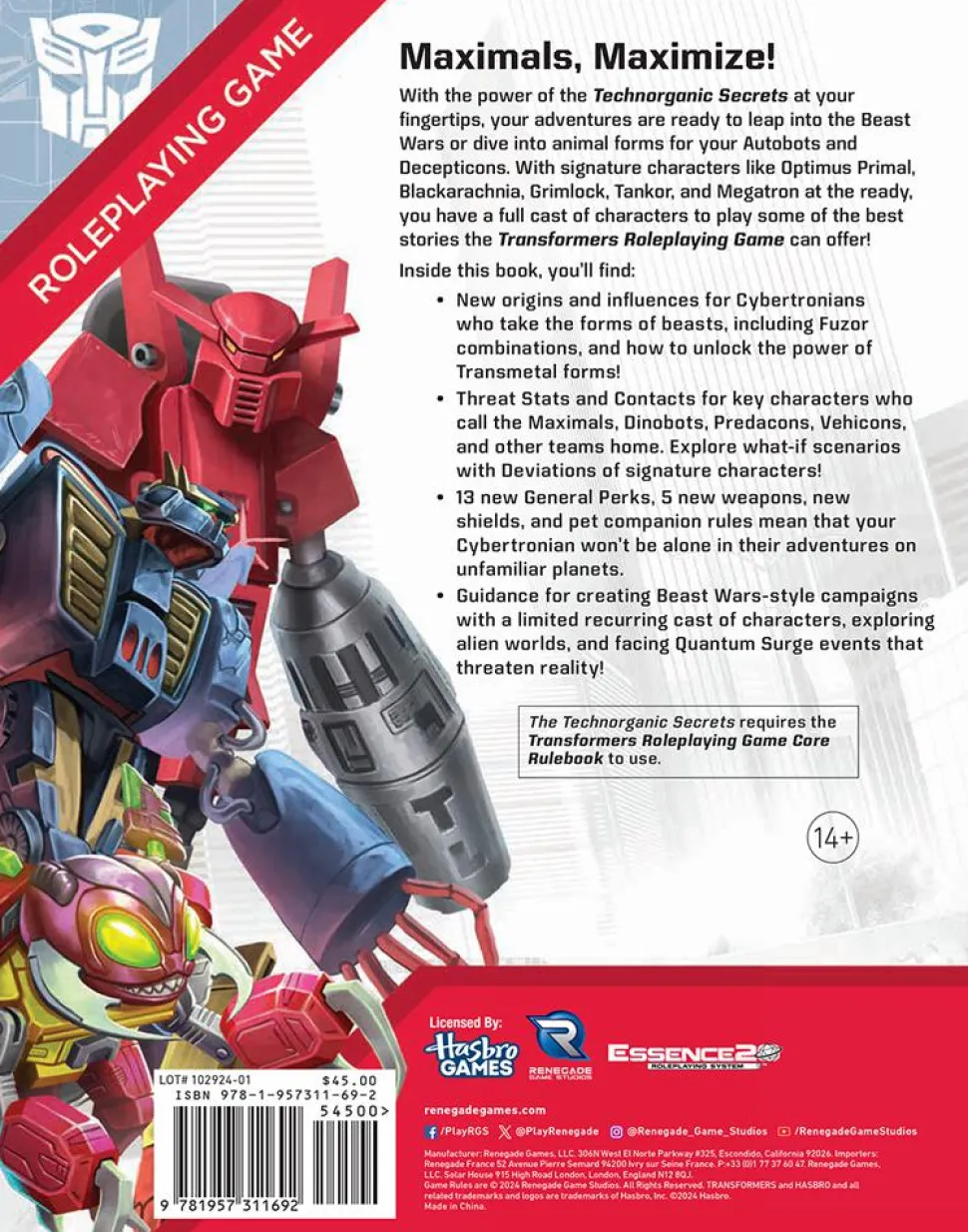 Transformers - Roleplaying Game: Technorganic Secrets Sourcebook Hardcover Book