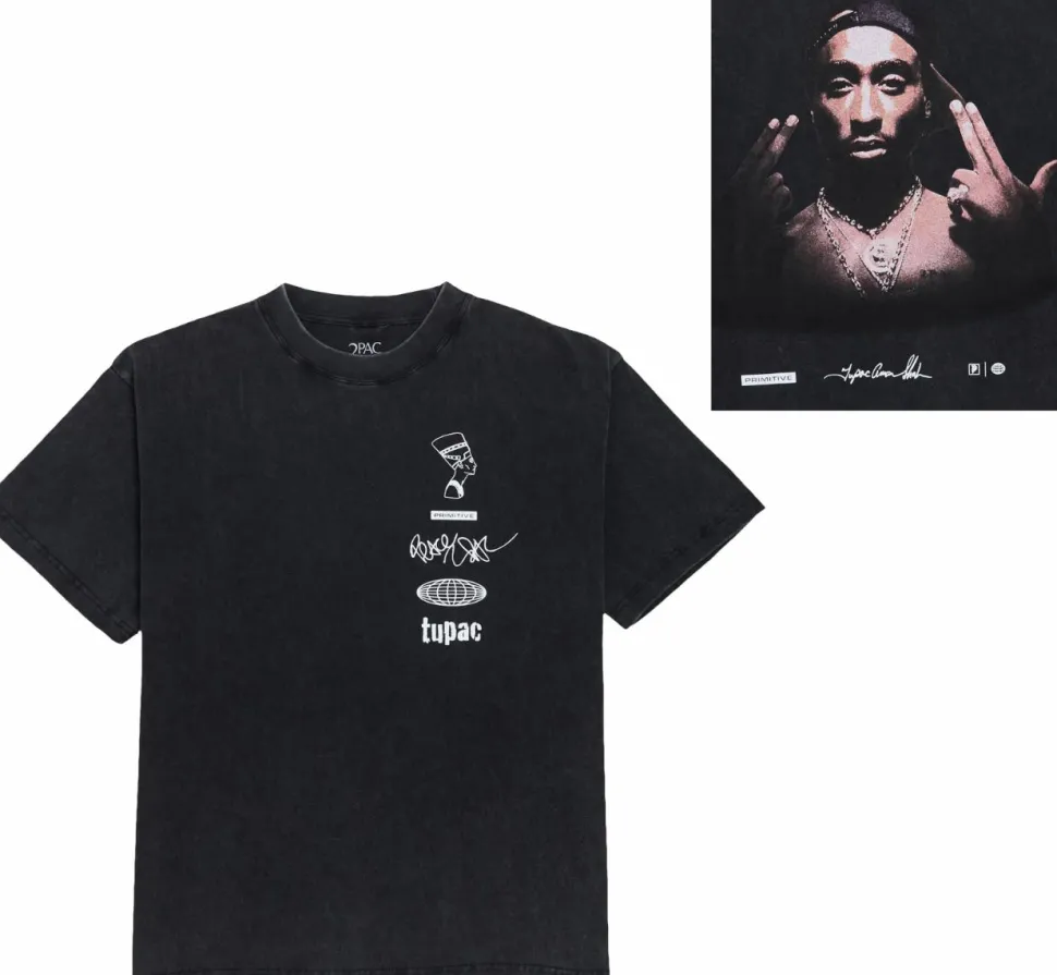 Tupac - Tupac x Primitive Stay Up Black Heavyweight T-Shirt